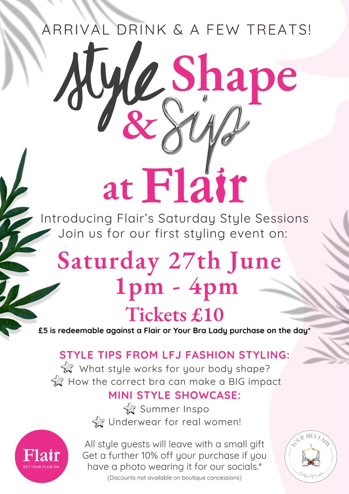 Style Shape & Sip at Flair 27th June